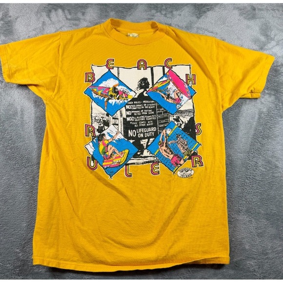 Rude Dog Other - Vtg 1992 Thunder Island Beach Rules Graphic T-Shirt Yellow L Surf Skater